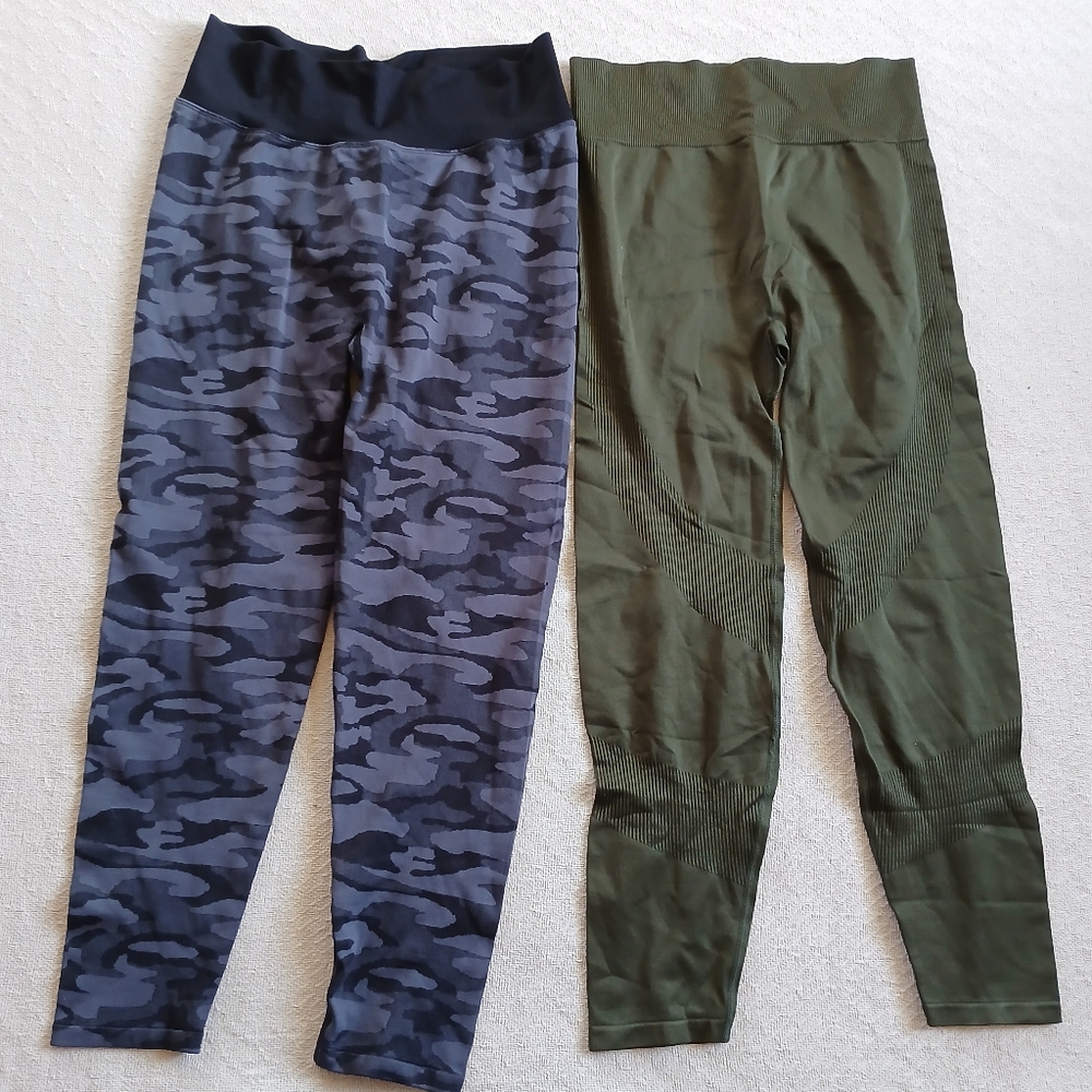 PINK ♡ 2 active leggings camo green victorias secret xl seamless gym
